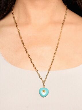 Mayamar Paperclip Turquoise Stone Heart Necklace